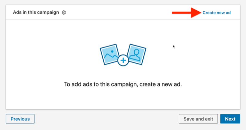 példa a linkedin hirdetési kampány hirdetési szintjére az új hirdetés létrehozása lehetőség kiemelésével