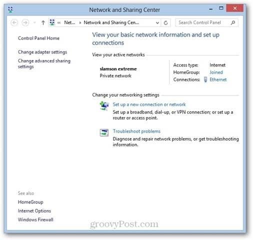 Windows 8 Hálózati megosztási központ WOL