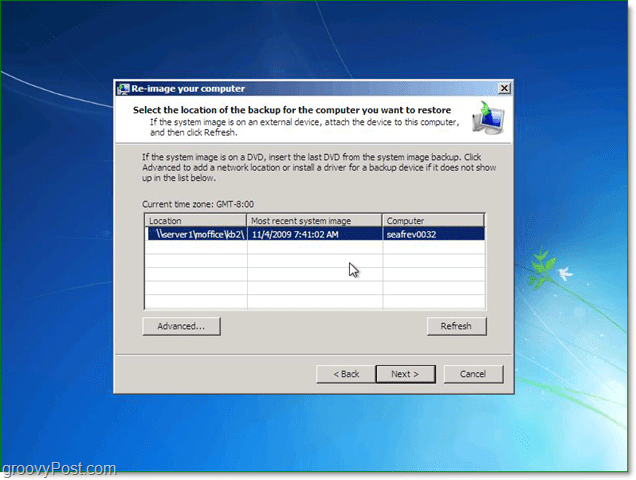 a hálózaton található rendszerképet használhatja a Windows 7 visszaállításához