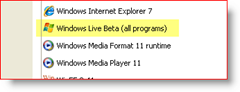 Vezérlőpult, Windows XP, Telepített alkalmazások, Windows Live Beta (összes program)