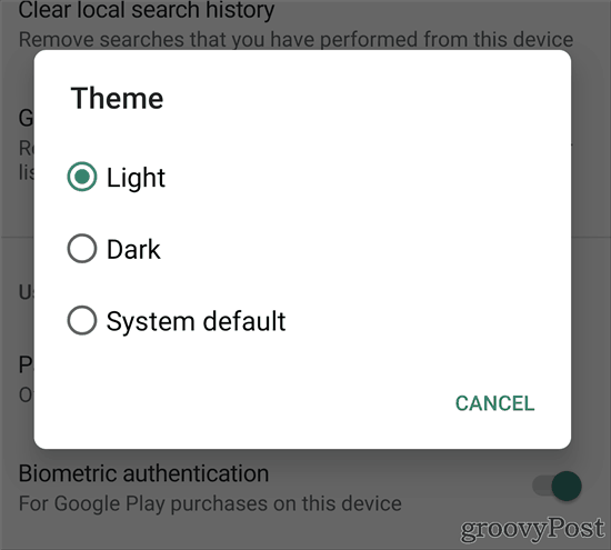 A Google Play Áruház sötét témája világos sötét