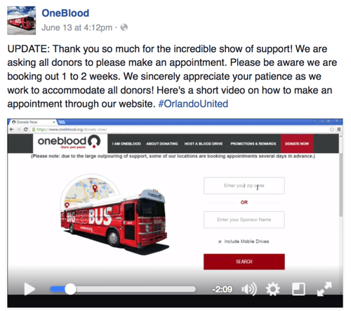 oneblood facebook videó