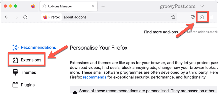 Nyissa meg a Firefox bővítményeket