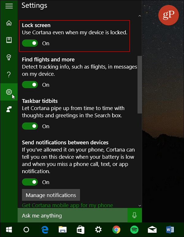 Kapcsolja be a Windows 10 Cortana Lock Screen alkalmazást