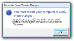 Windows Vista Csatlakozzon az Active Directory AD tartományának megerősítéséhez a számítógép újraindításához