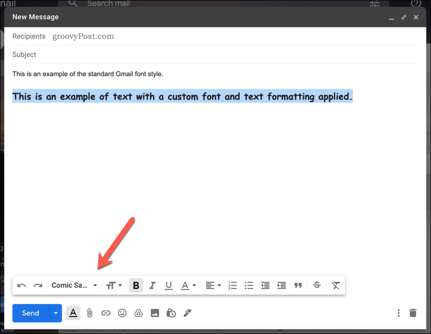 A betűtípus stílusának manuális módosítása a Gmailben