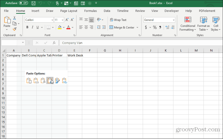 beillesztés az transpose in excel használatával