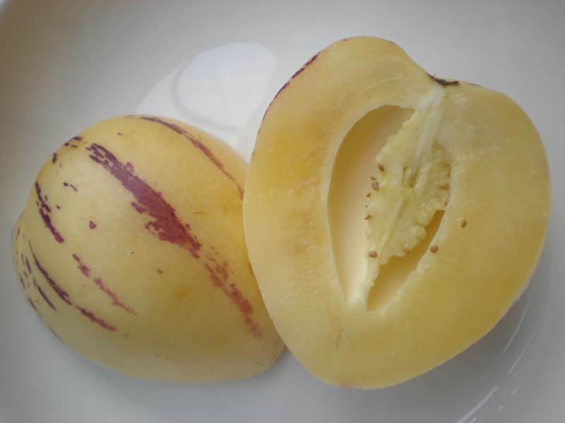 A pepino gyümölcsöt képként dinnyeként szeletelték