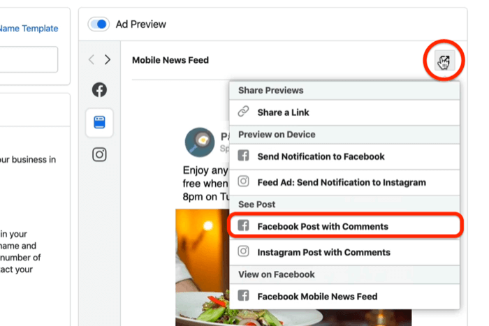 Facebook-hozzászólás lehetőség opcióval hirdetési szinten a Facebook Ads Manager-ben