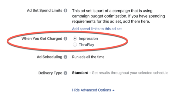 A Facebook ThruPlay optimalizálása díjat számít fel.