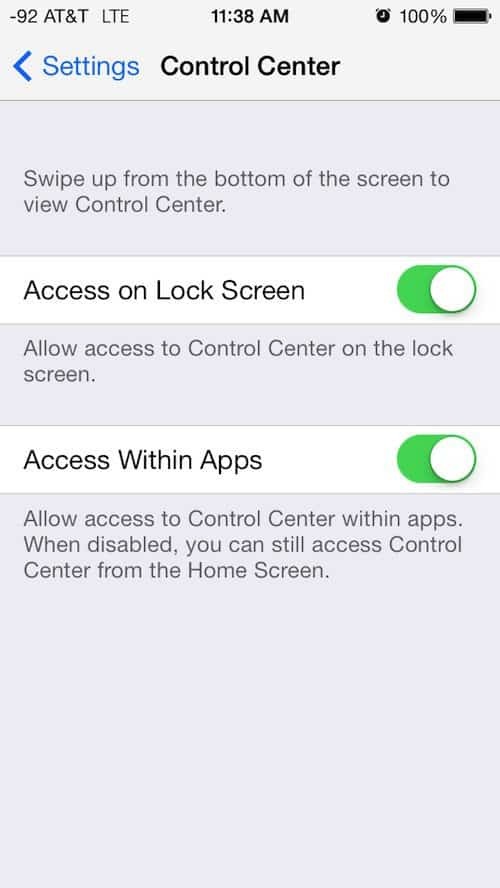 Az iOS 7 vezérlőközpont letiltása az alkalmazások használata közben