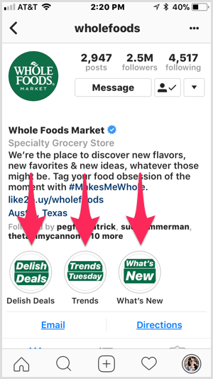 Az Instagram kiemeli a Whole Foods profilját.