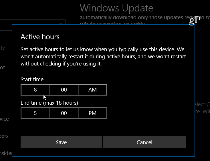 A Windows 10 az aktív órákat állította be