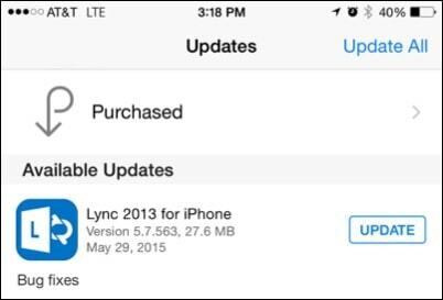 Lync iPhone frissítéshez