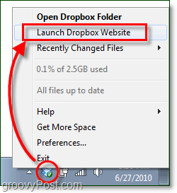 indítsa el a dropbox webhely Windows 7-ét