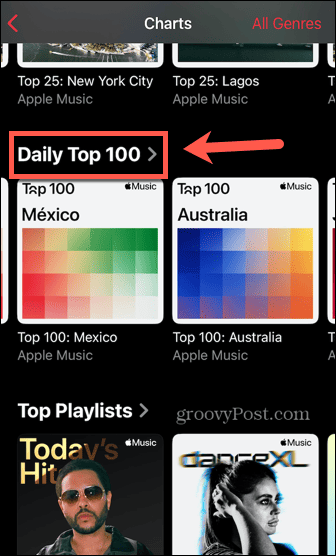 Az Apple Music listák napi top 100-a