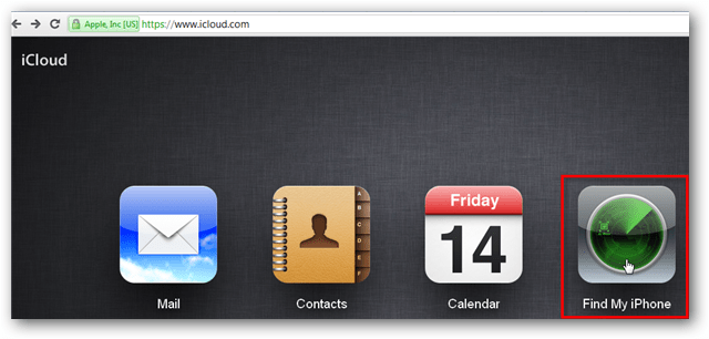 kattintson az iphone keresése az icloud.com webhelyen