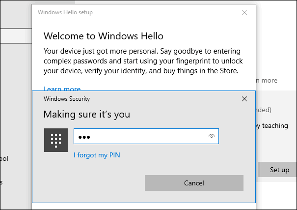 2 PIN-kódú Windows Hello ujjlenyomat