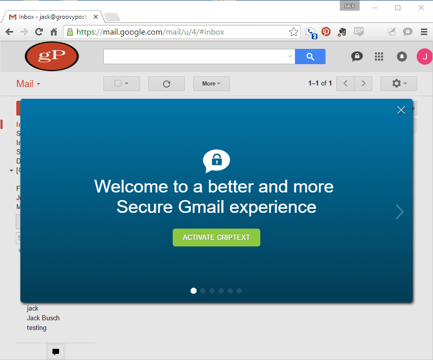A Criptext telepítve van a gmailbe