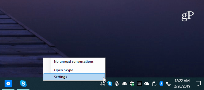 Skype beállítások rendszertálca