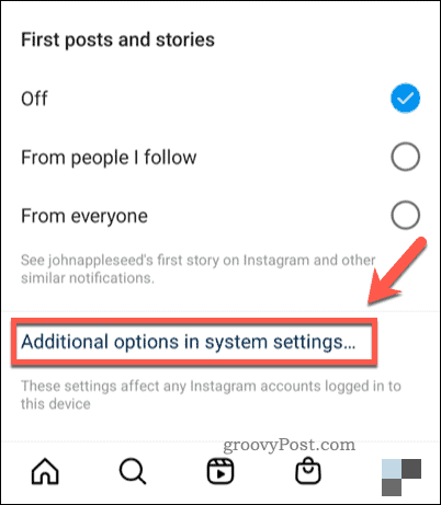 Nyissa meg a rendszerbeállításokat az értesítésekhez az Instagramban