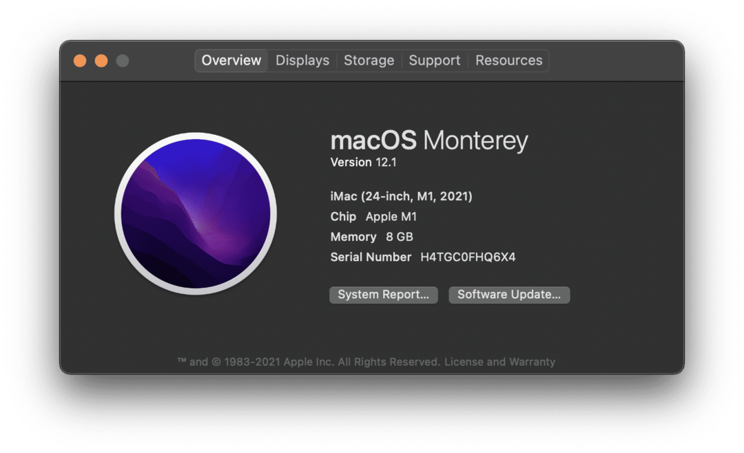 Az About This Mac oldal egy M1 iMac számítógépen