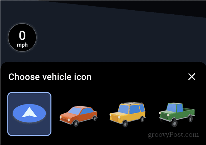 Google Maps autószimbólum választás