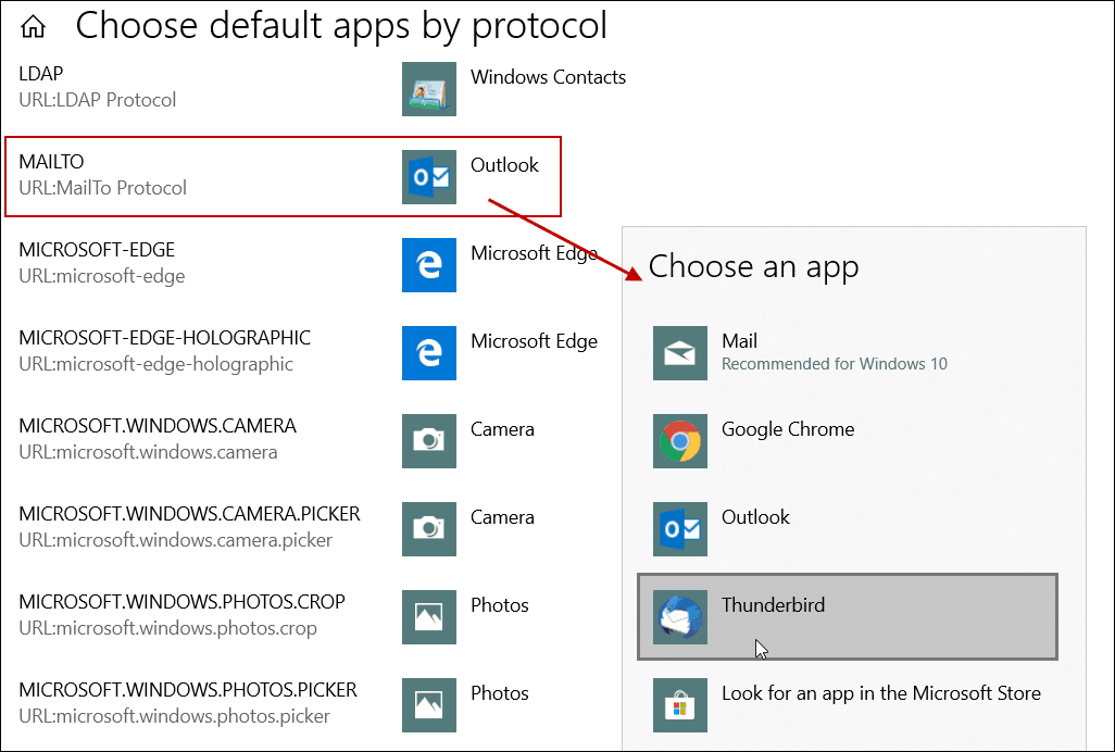 Állítsa be az Alapértelmezett e-mail alkalmazást a Windows 10 protokollon keresztül