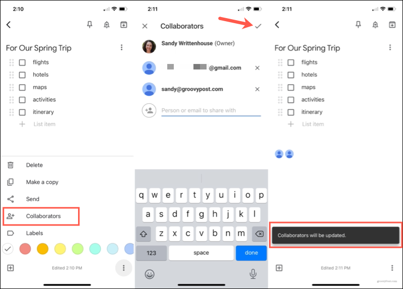 Adj hozzá egy együttműködőt a jegyzetek megosztásához a Google Keep Mobile alkalmazásban
