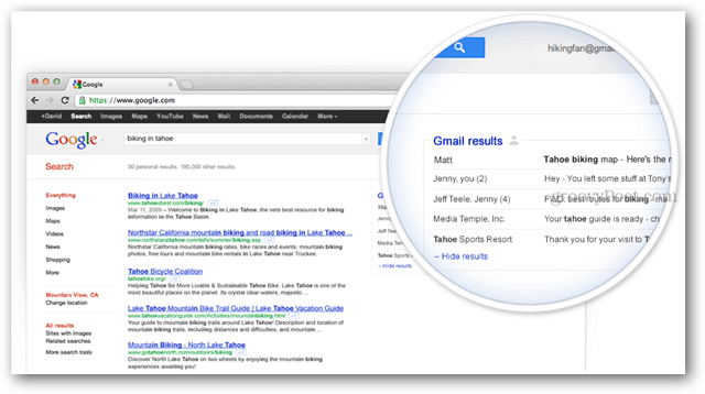 gmail eredmények a Google keresésben