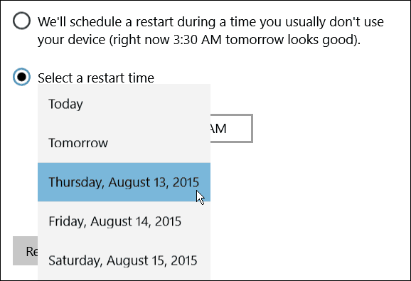 Ütemezés a Windows 10 újraindítási napjára
