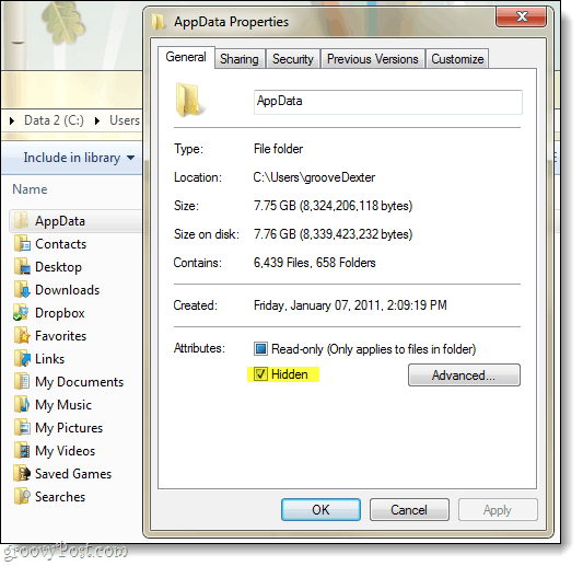 rejtett alkalmazásadatok a Windows 7 rendszerben