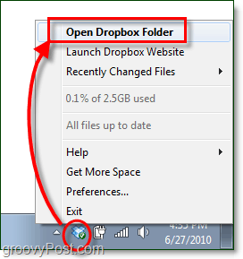 nyissa meg a dropbox mappát a Windows 7-en