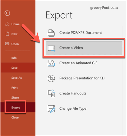 A PowerPoint exportálása videóba Windows rendszeren
