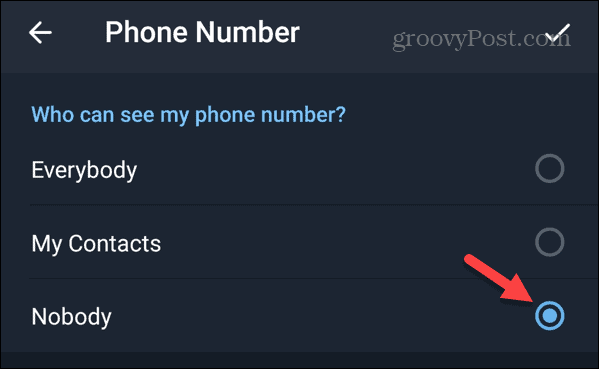 Senki sem láthatja telefonszámomat a Telegramon Androidon