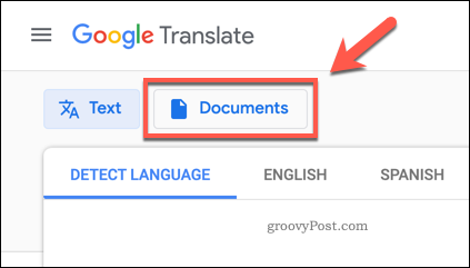 A Google Translate Documents gomb