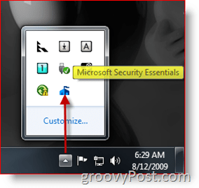 Microsoft Security Essentials tálca ikon / indítás