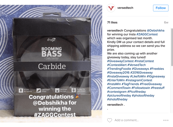 Feltétlenül hirdesse meg Instagram szelfi versenyének győztesét.