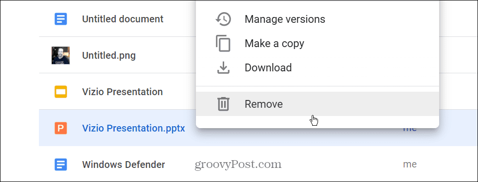 Távolítsa el a PPTX fájlt a Google Drive-ból