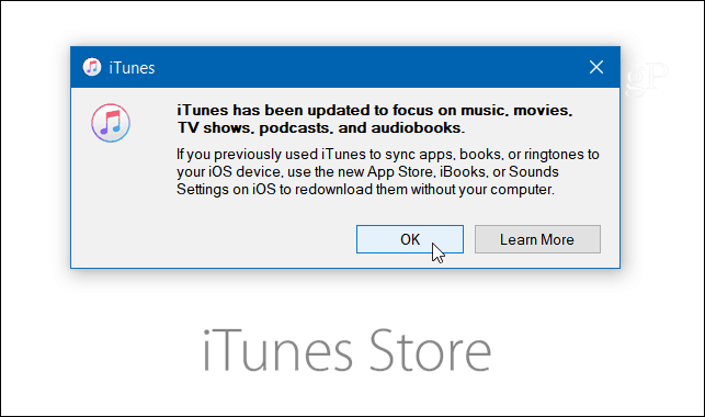 frissített iTunes üzenet
