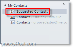 Javasolt névjegyek az Outlook 2010-ben