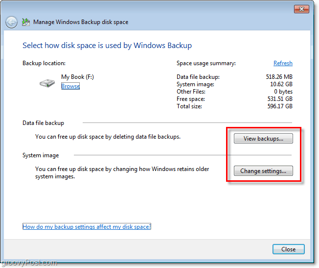 Windows 7 biztonsági másolat - tekintse meg a biztonsági mentést vagy módosítsa a beállításokat a méret beállításához