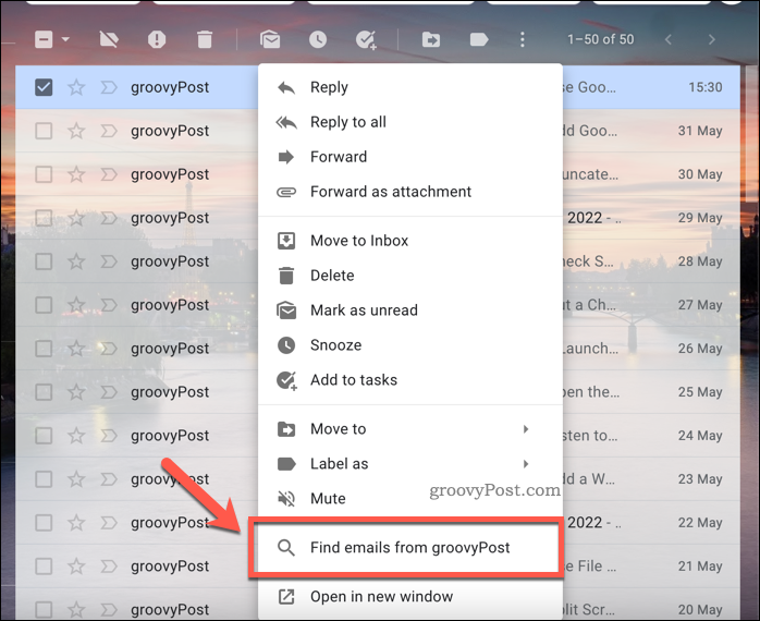 Gmail Keressen e-maileket a lehetőségek közül