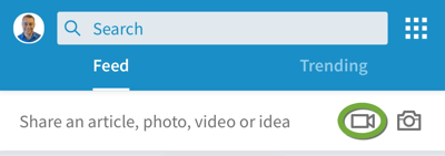 Keresse meg a videokamera ikont a LinkedIn mobilalkalmazásban.