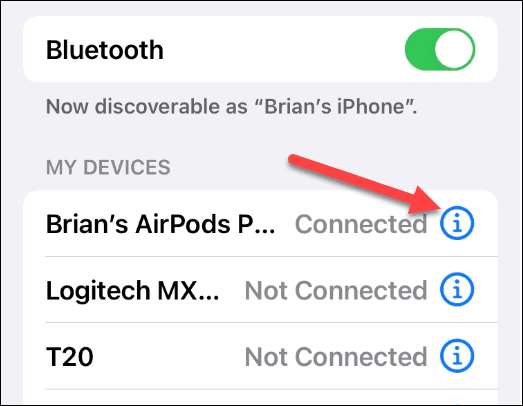 AirPods csatlakoztatott Bluetooth