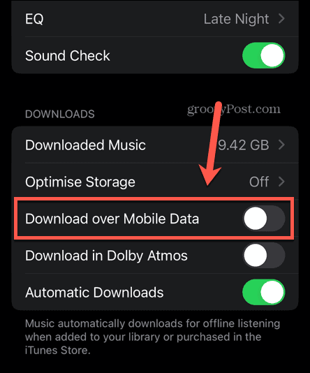 apple music mobil adatátvitel kikapcsolva