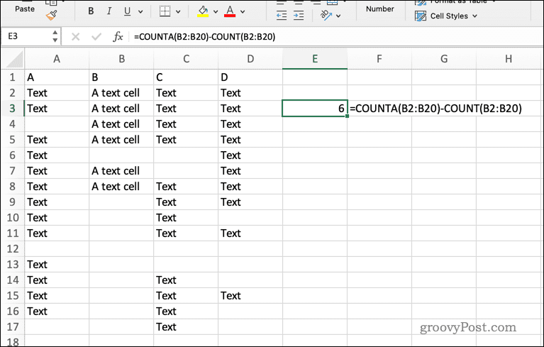 A COUNTA képlet használata Excelben