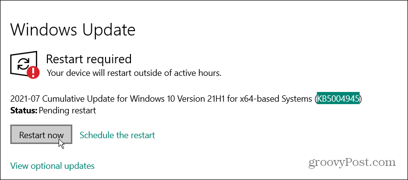 indítsa újra a Windows 10 sürgősségi frissítést
