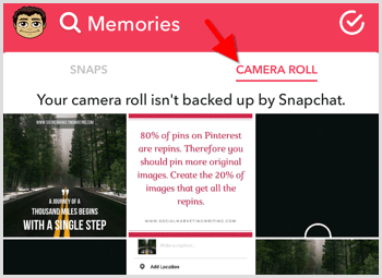 snapchat megosztani fényképet a fényképezőgép tekercséből