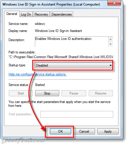 letiltott indítási típusú Windows Live ID bejelentkezés asszisztens